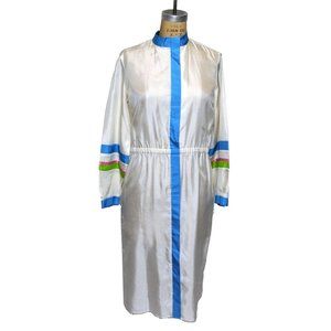 Vintage 80s White Blue Patchington Striped Dress